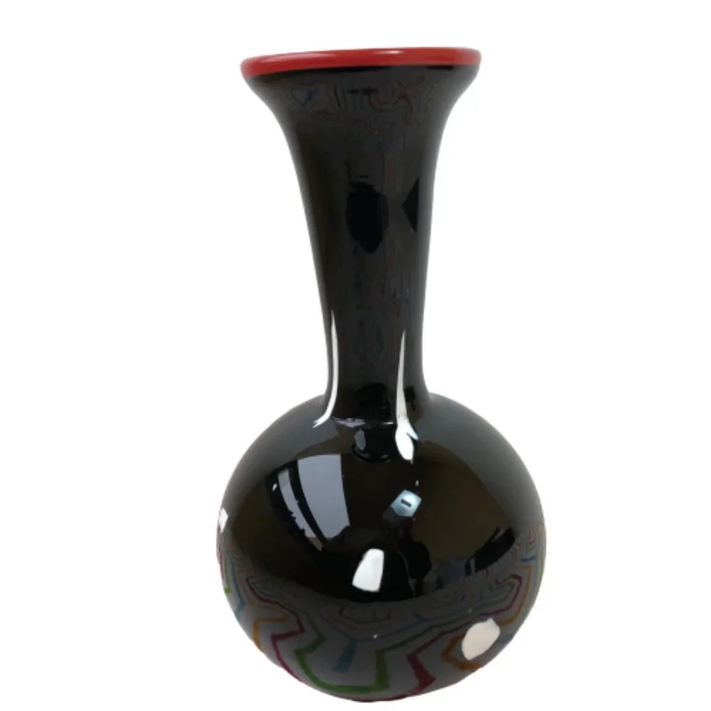 Viscosity Aloysi and Graham Vase Art Studio Glass Black + White